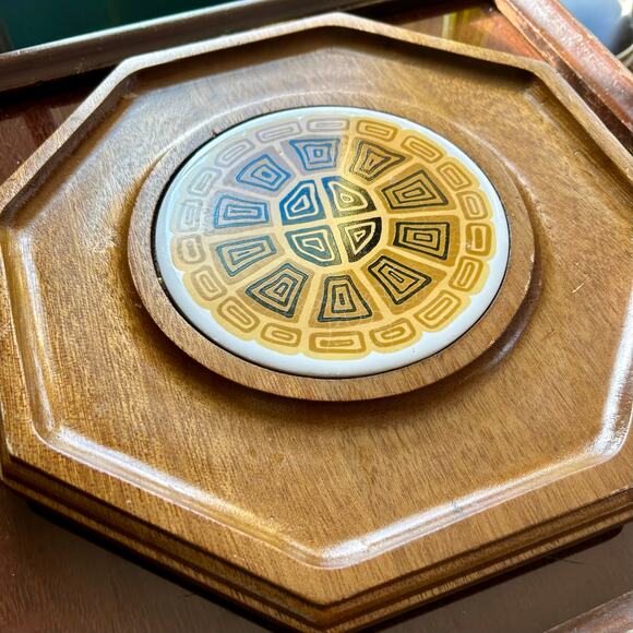 Vintage MCM Octagon Charcuterie Appetizer Board Wood and Ceramic Tile - Picture 9 of 10